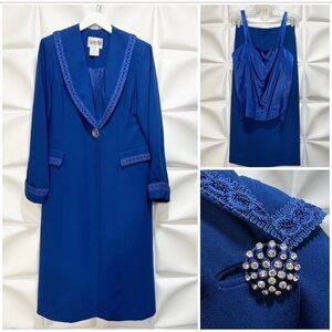 Laurence Miller Women Sz 12 Blue Lace Long Blazer Formal Jacket Skirt Suit SET